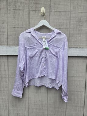 NEW PINK Victoria's Secret Lavender Floral Crop Top Button Down Shirt Small